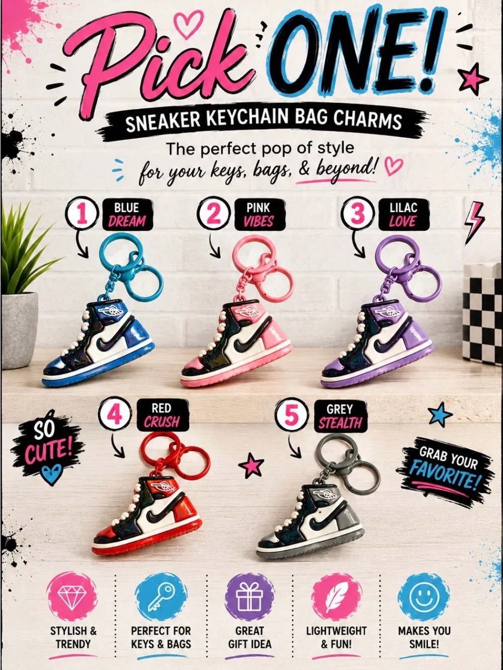 Sneaker Keychain Bag Charm - Pick One